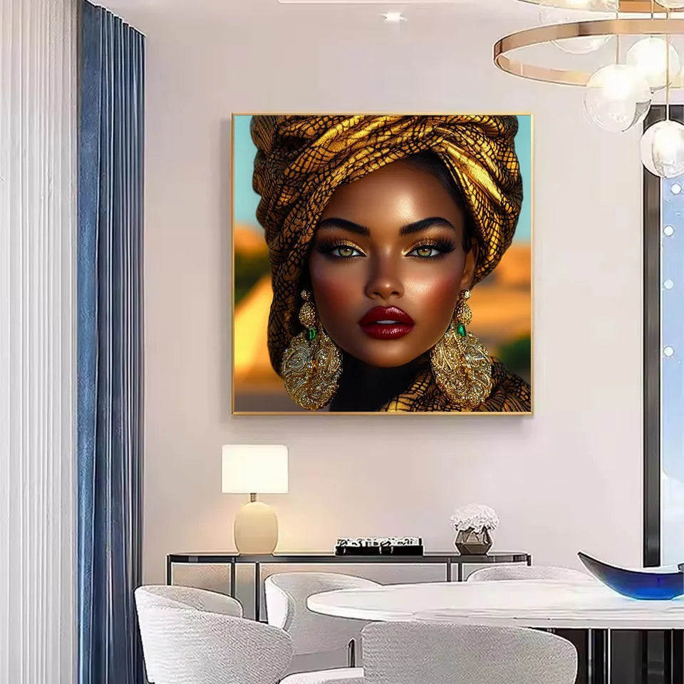 African Woman Diamond Painting Kit | DIY Full Drill Mosaic Embroidery Portrait