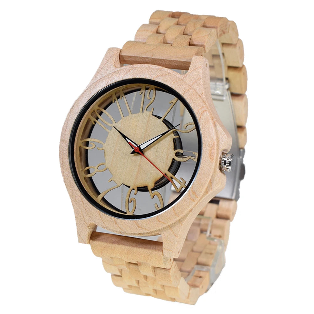 FBA Men's Handmade Engraved Wood Watch | Analog Quartz Wooden Wristwatch