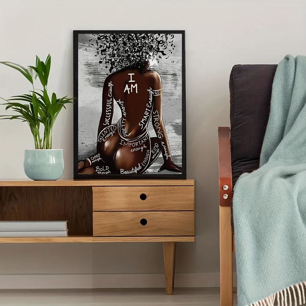 I Am Black Woman Canvas Print | Afro Hair Music Poster African Girl Wall Art