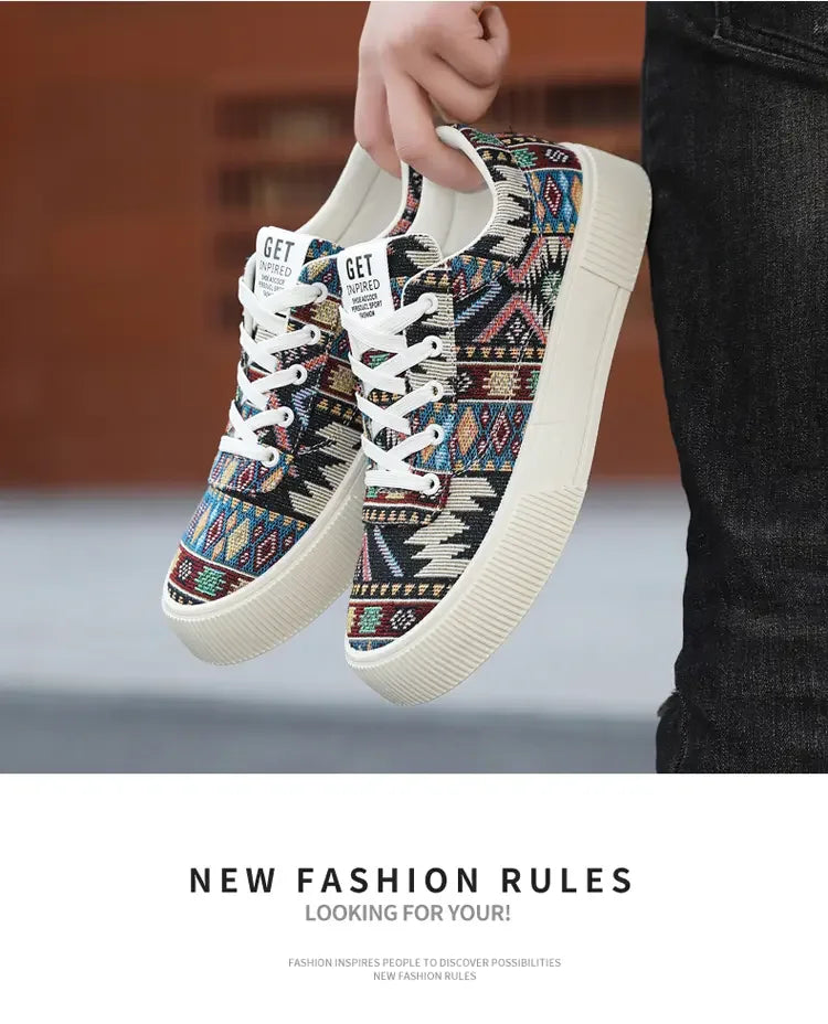 FBA Men's Retro Jacquard Low Top Trendy Shoes | National Style Korean Edition