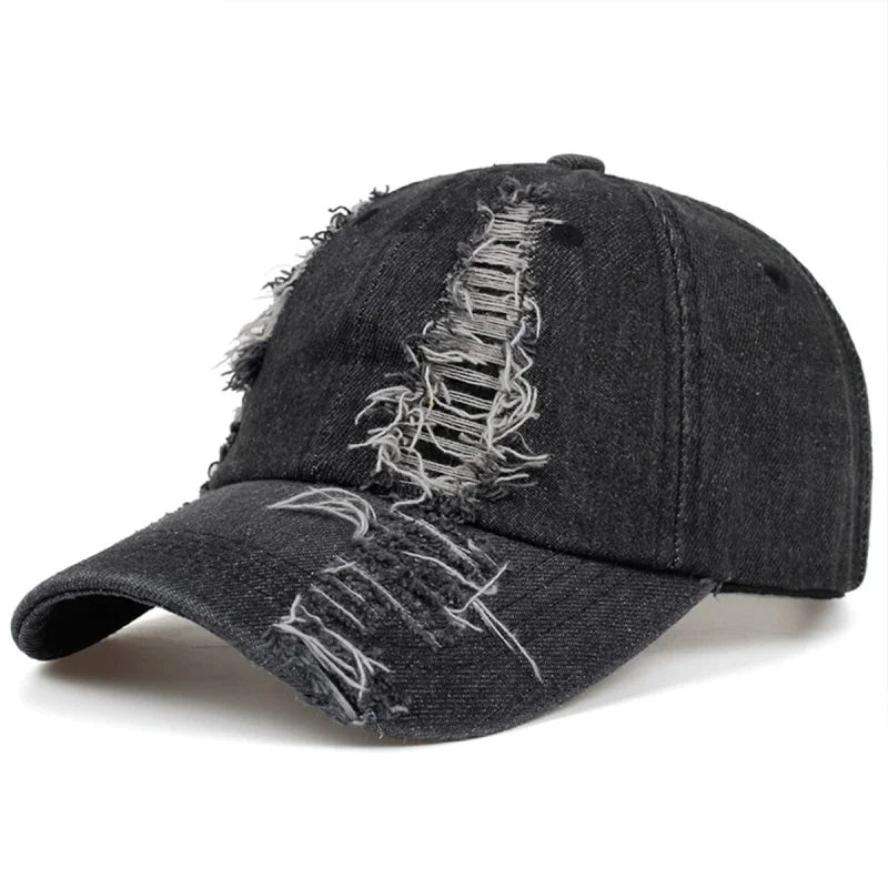 Ripped Washed Denim Distressed Snapback Cap | FBA Vibes