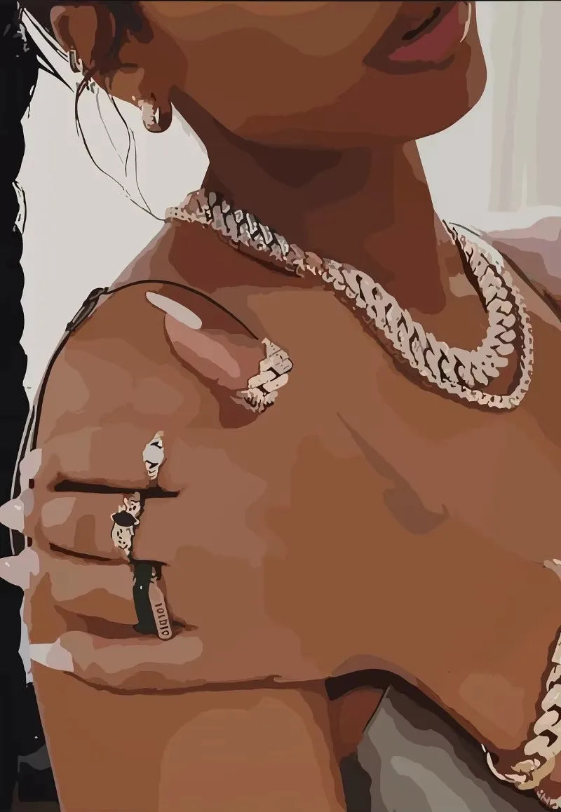 Black Girl Nail Art Canvas Print | Fashionable Women Poster Wall Art for Living Room & Bedroom