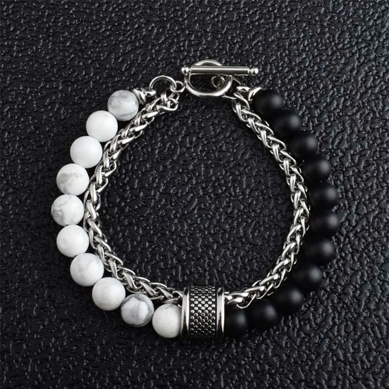 FBA Simple Black Natural Stone Beaded Chain Bracelet | Men's Travel Jewelry