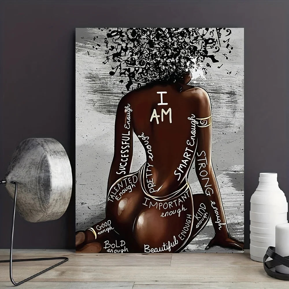 I Am Black Woman Canvas Print | Afro Hair Music Poster African Girl Wall Art