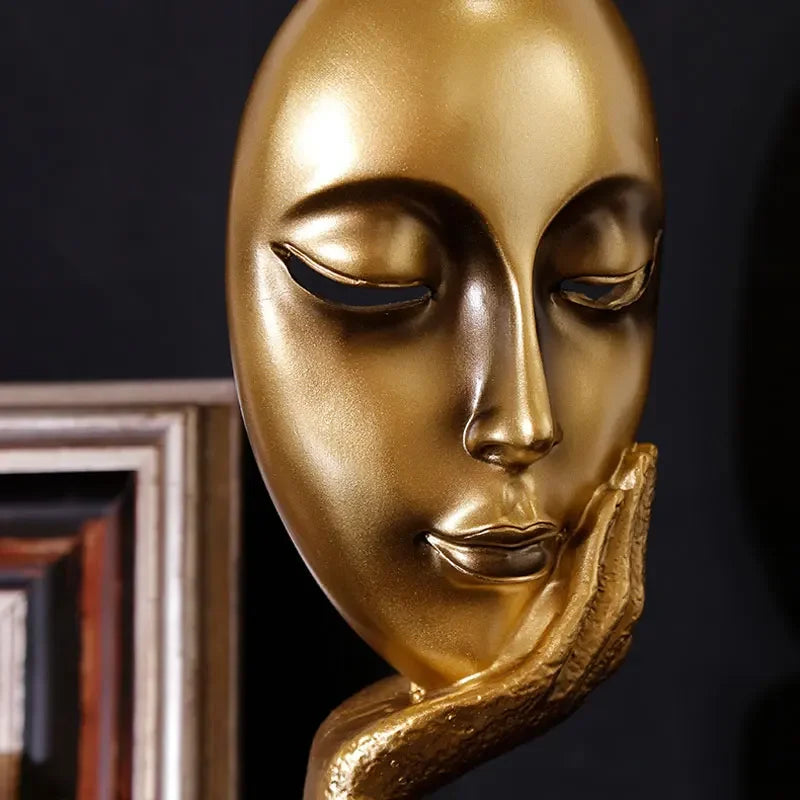 Resin Mask Art Sculpture | Modern Desk Ornament & Home Decor Statue