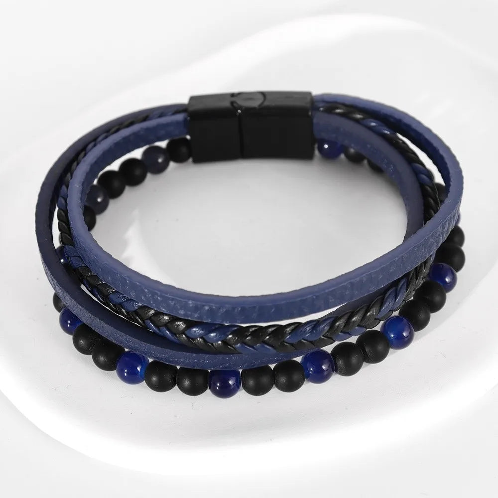 FBA Vintage Leather Magnetic Buckle Men's Bracelet | Handwoven Jewelry