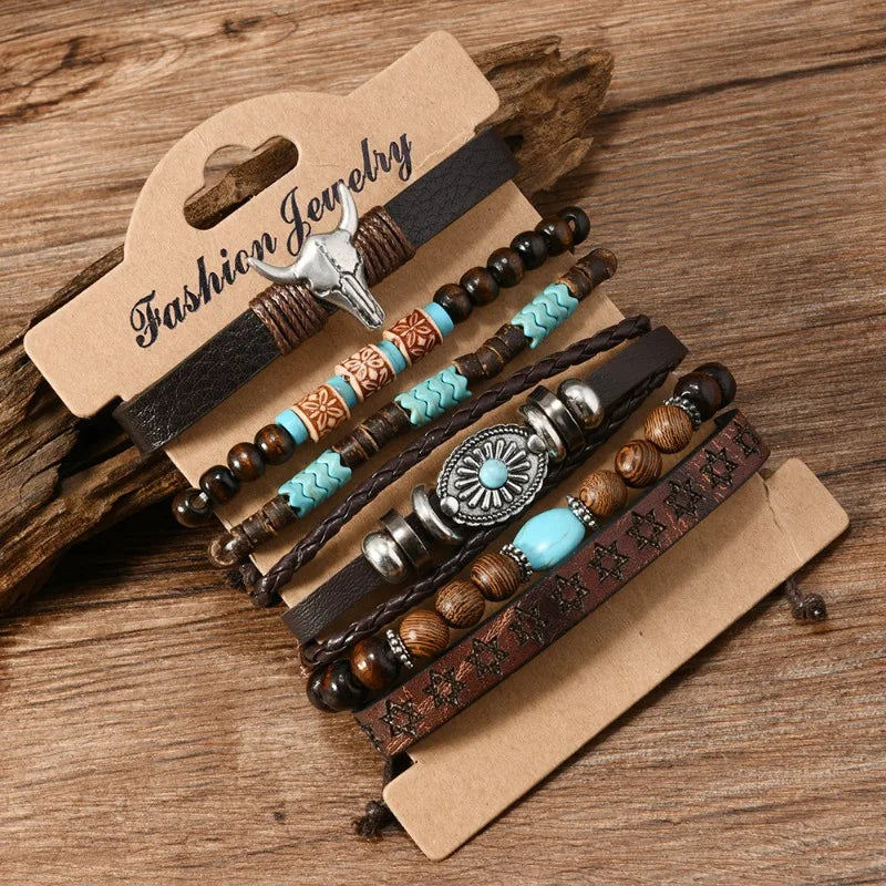 FBA 6-Piece Western Cowboy Beaded Bracelet Set | Boho Jewelry