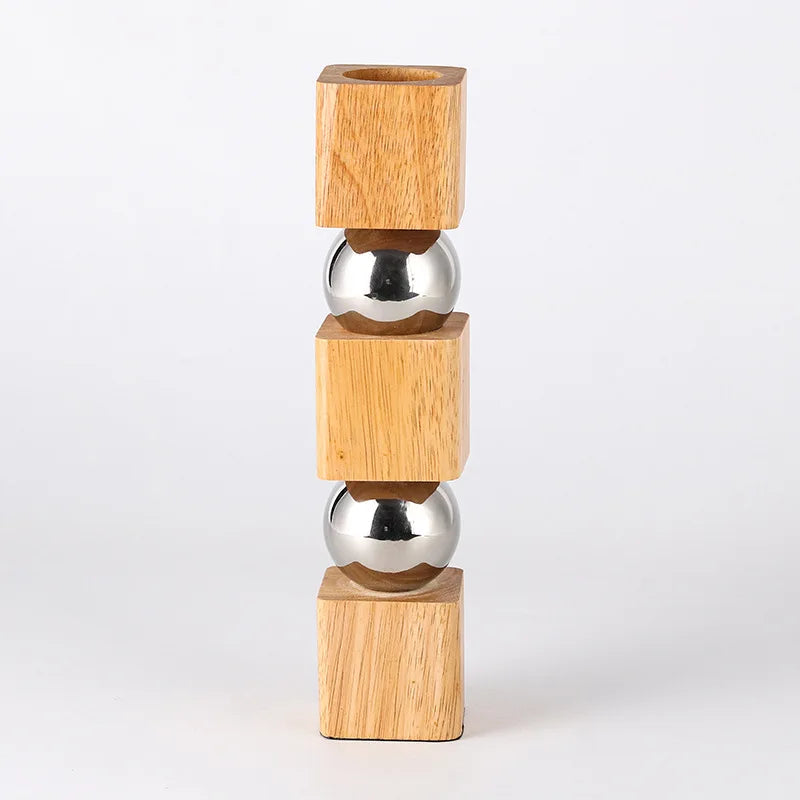 Nordic Geometric Wood & Metal Flower Vase | Luxury Artistic Home Decor
