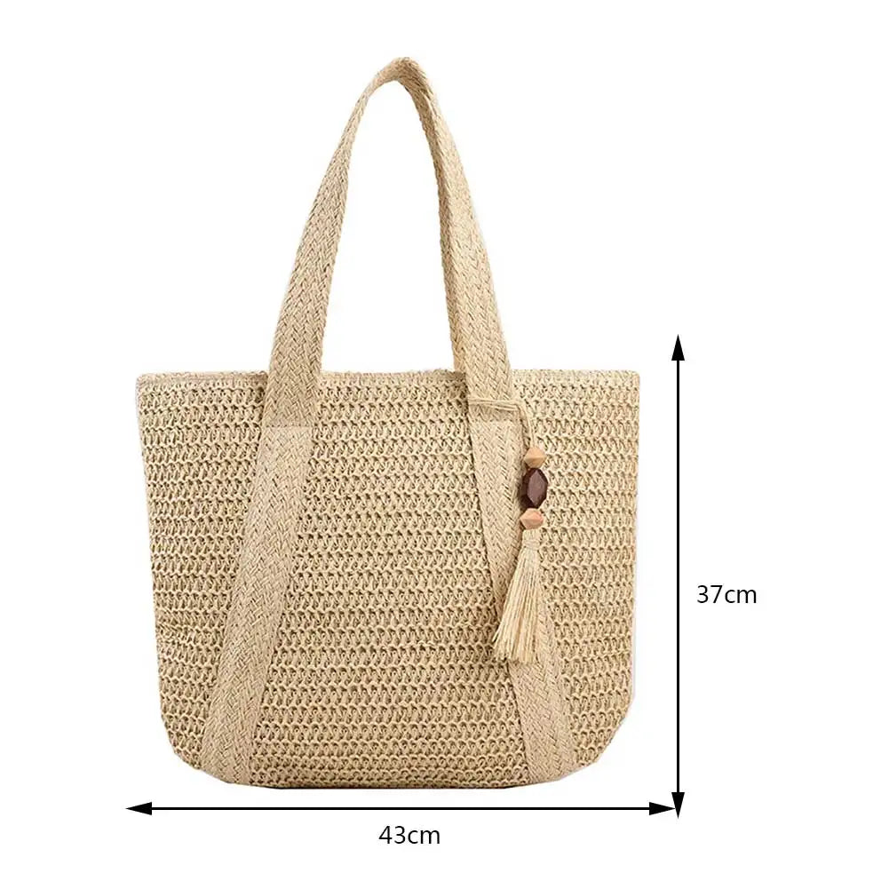 Woven Straw Tote Bag with Tassel for Women – Large Capacity Fashion Shoulder Shopper Bag