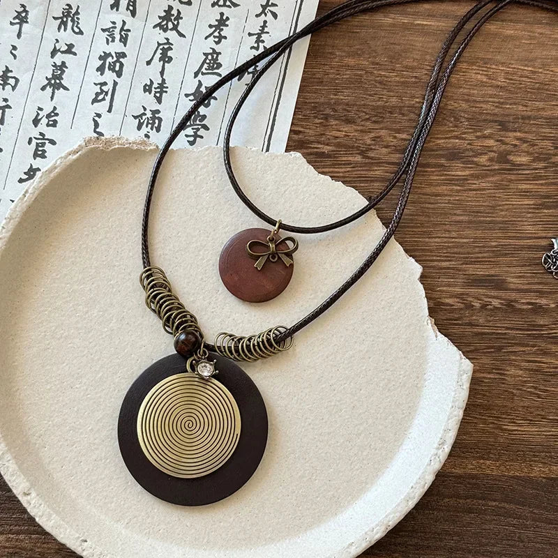 FBA Star Feather Leather Pendant Necklace | Retro Art Jewelry