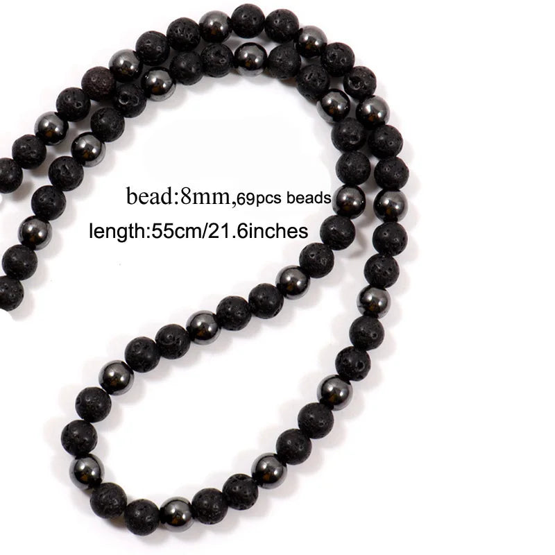 FBA Black Lava Stone Beaded Choker Necklace | Men's Vintage Jewelry