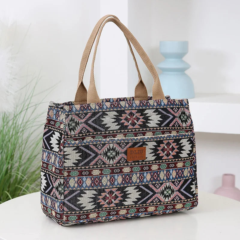 Knitted Jacquard Tote Bag for Women – Ethnic Pattern Shopping & Work Bag