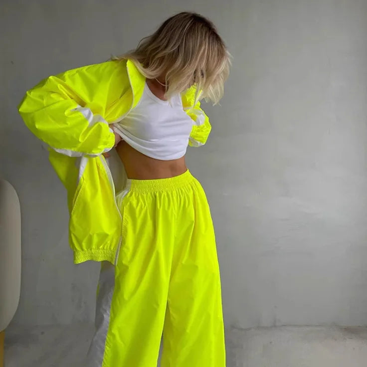 Women's Y2K 2-Piece Tracksuit Set – Zip Sweatshirt & High-Waist Jogger Pants | Streetwear Matching Set | FBA Vibes