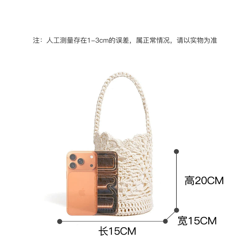 Women's Mini Woven Cutout Bucket Crossbody Bag – Boho Beach Summer Vacation Shoulder Purse