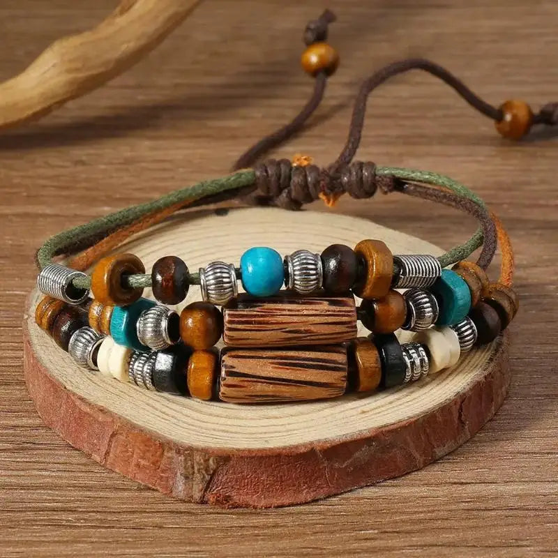 FBA Multilayer Wood Bead Prayer Necklace & Bracelet Set | Boho Gift
