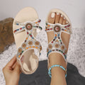 FBA Women's Beaded Fairy Style Flat Roman Sandals | Plus Size Ethnic Shoes