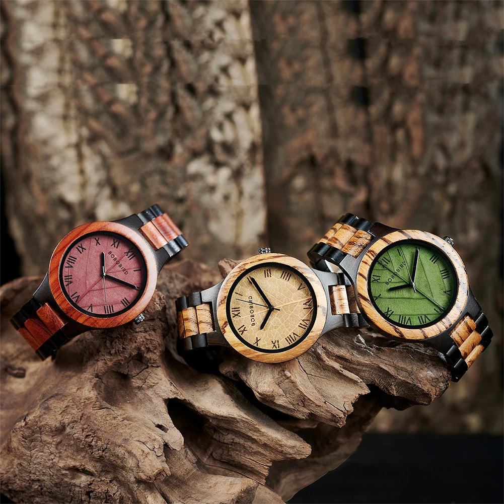 FBA Men's BOBO BIRD Genuine Leaf Wood Watch | Handmade Luxury Wooden Wristwatch