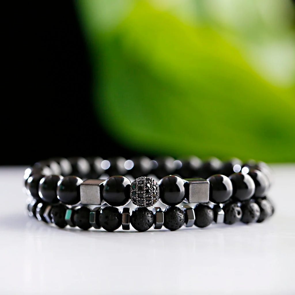 FBA Natural Stone Matte Black Beaded Bracelet | Yoga Jewelry for Men & Women