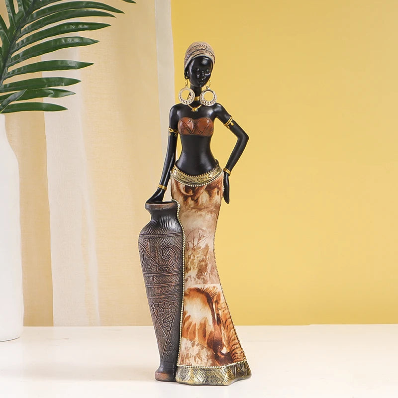 Retro African Style Black Woman Resin Figurine | Art Sculpture for Home Decor