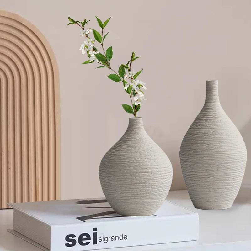 Simple Ceramic Vase | Nordic Minimalist Narrow-Mouth Flower Pot for Home, Living Room & Office