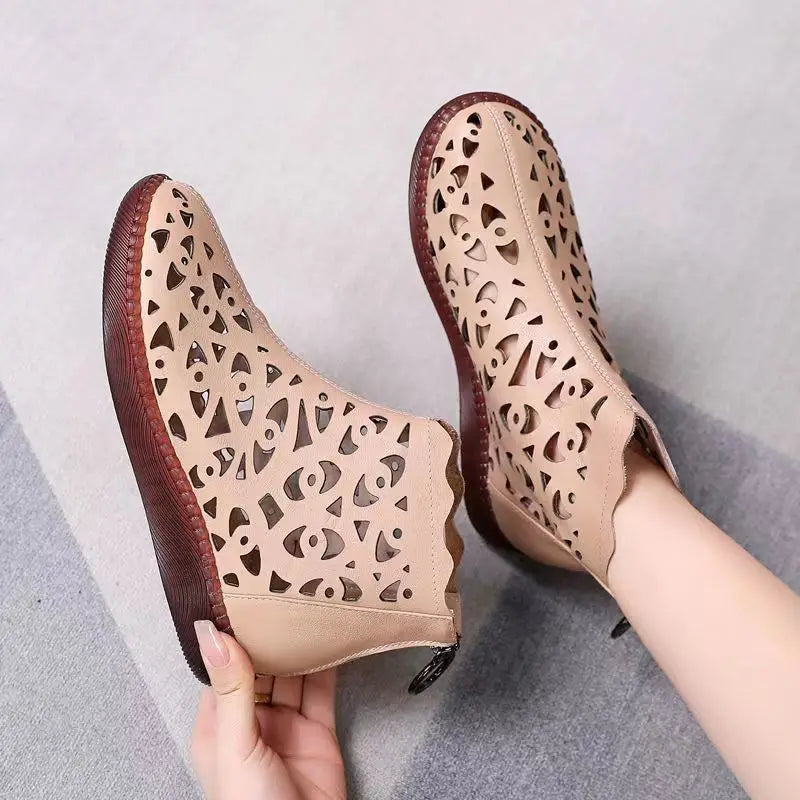 Women's Hollow Cutout Flat Ankle Bootie | FBA Vibes