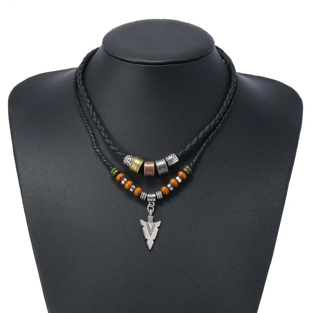 FBA Bohemian Layered Feather Leather Necklace | Ethnic Rustic Jewelry