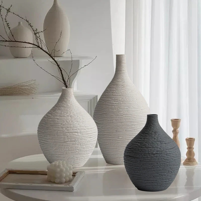 Simple Ceramic Vase | Nordic Minimalist Narrow-Mouth Flower Pot for Home, Living Room & Office