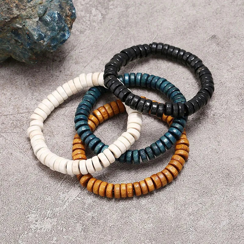 FBA Wooden Beaded Elastic Bracelet | Vintage Unisex Jewelry