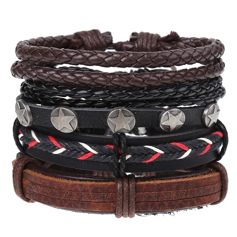 FBA 4-Piece Braided Leather Ethnic Wristband Set | Hope Believe Bracelet