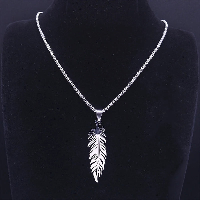 FBA Men's Stainless Steel Feather Pendant Necklace | Hip Hop Punk Jewelry