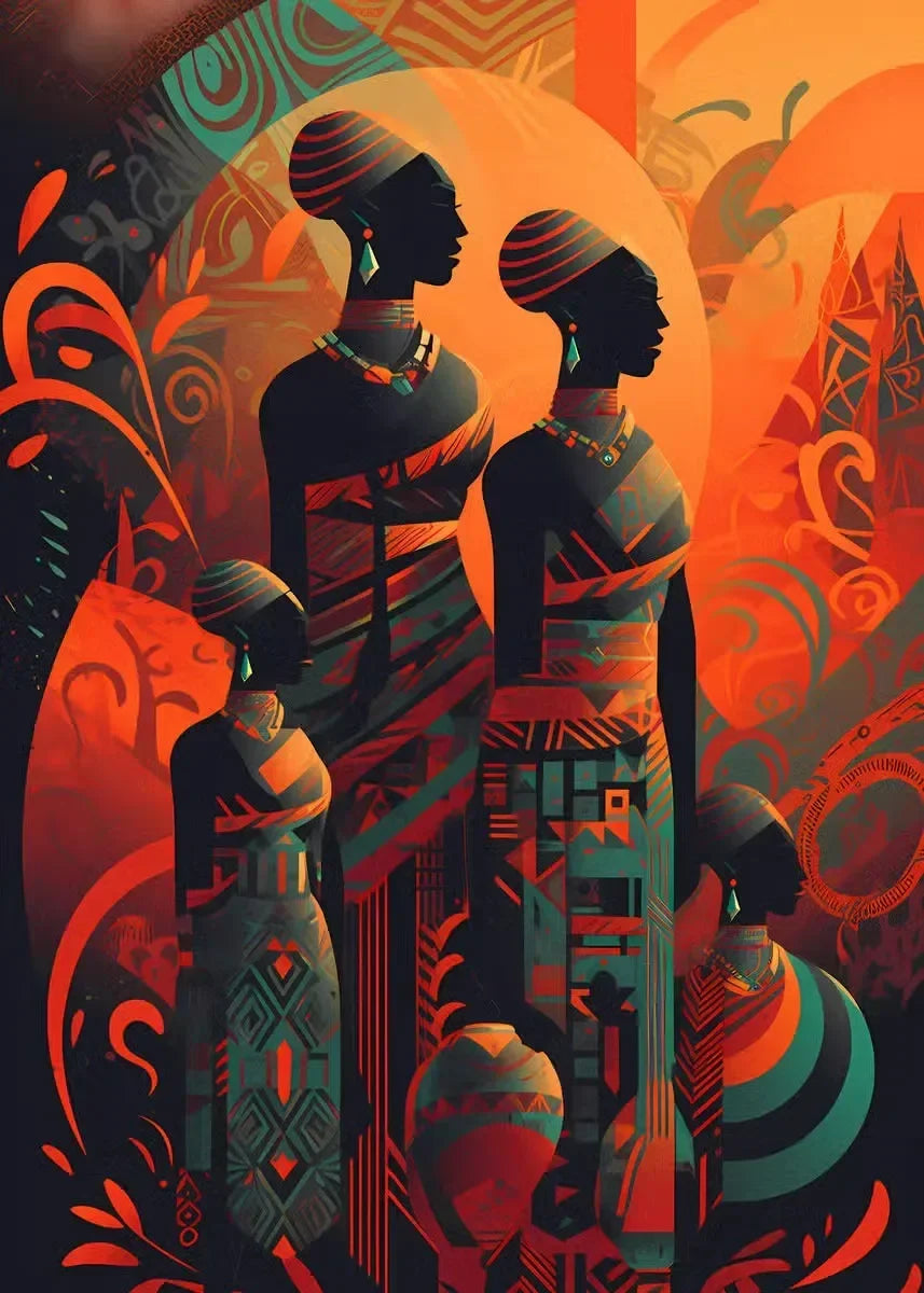 African Women Abstract Canvas Print | Elegant Nature Wall Art for Living Room Home Decor
