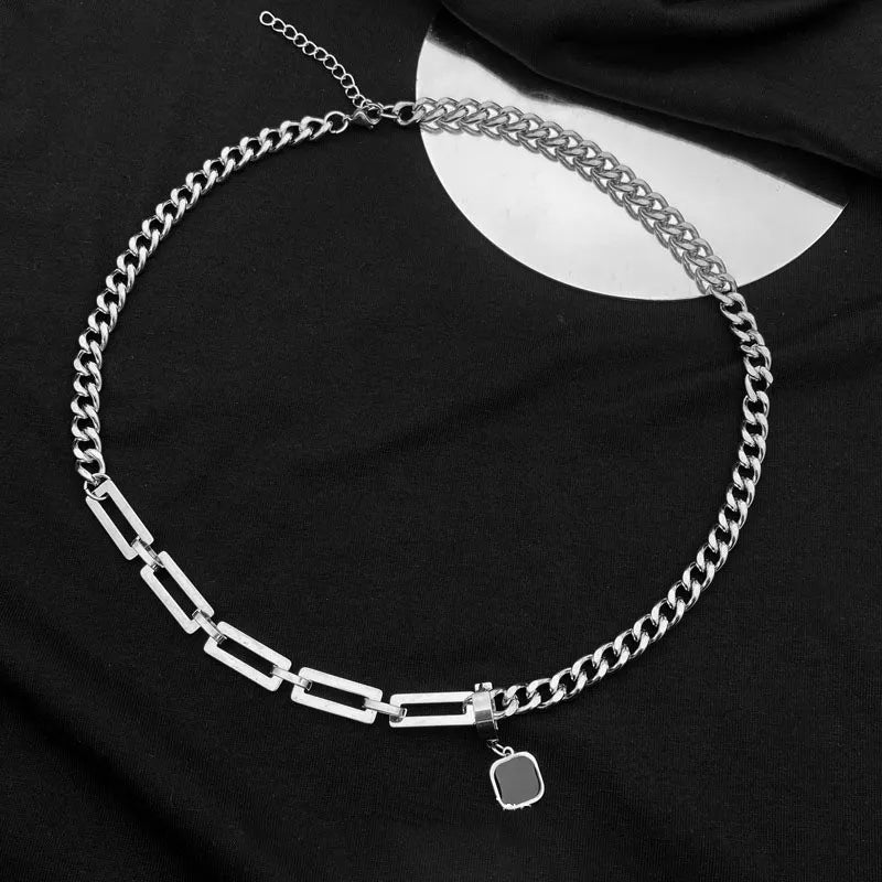 FBA Black Beads Square Pendant Necklace for Men | Fashion Jewelry