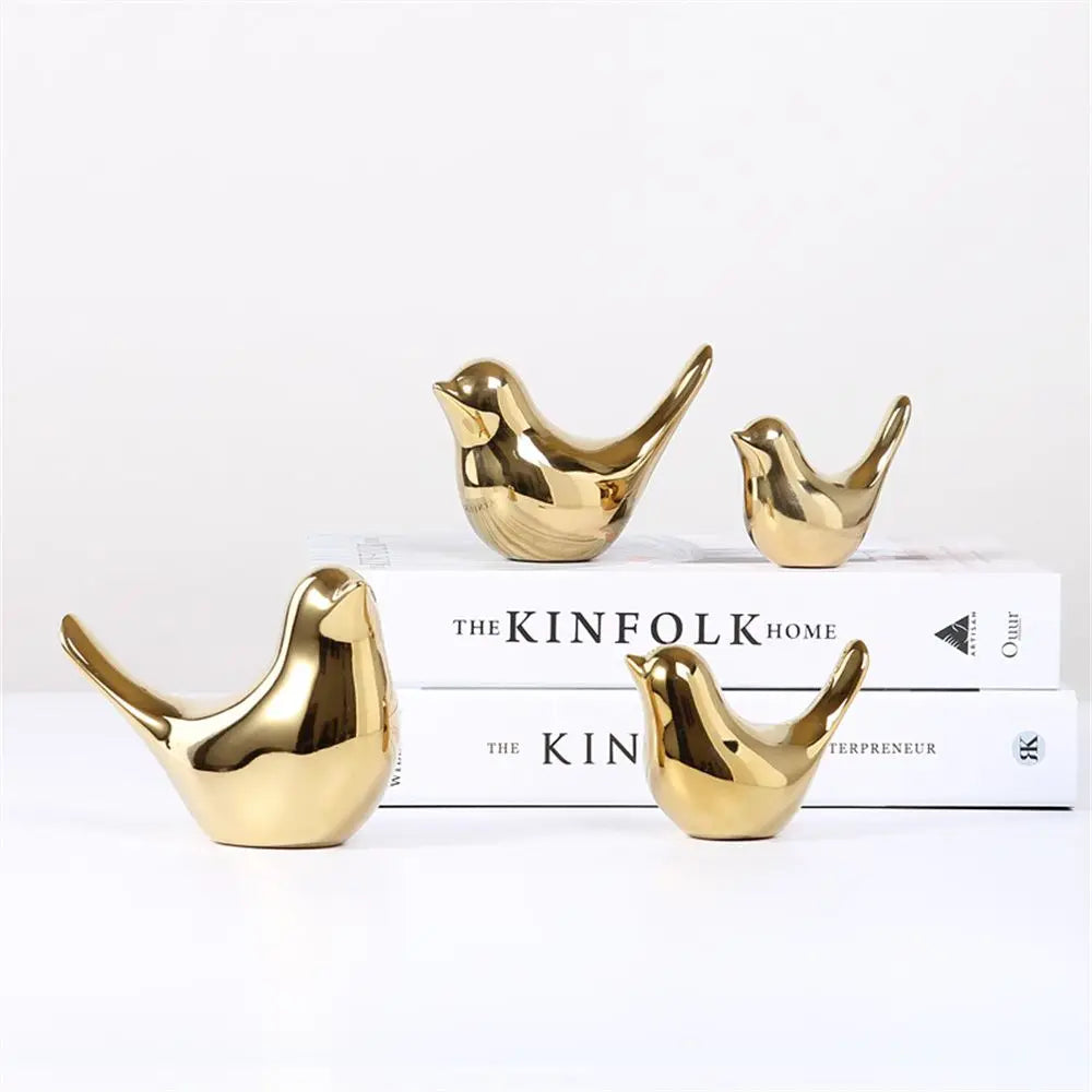 Nordic Gold Ceramic Bird Ornament | Modern Home Decor Figurine