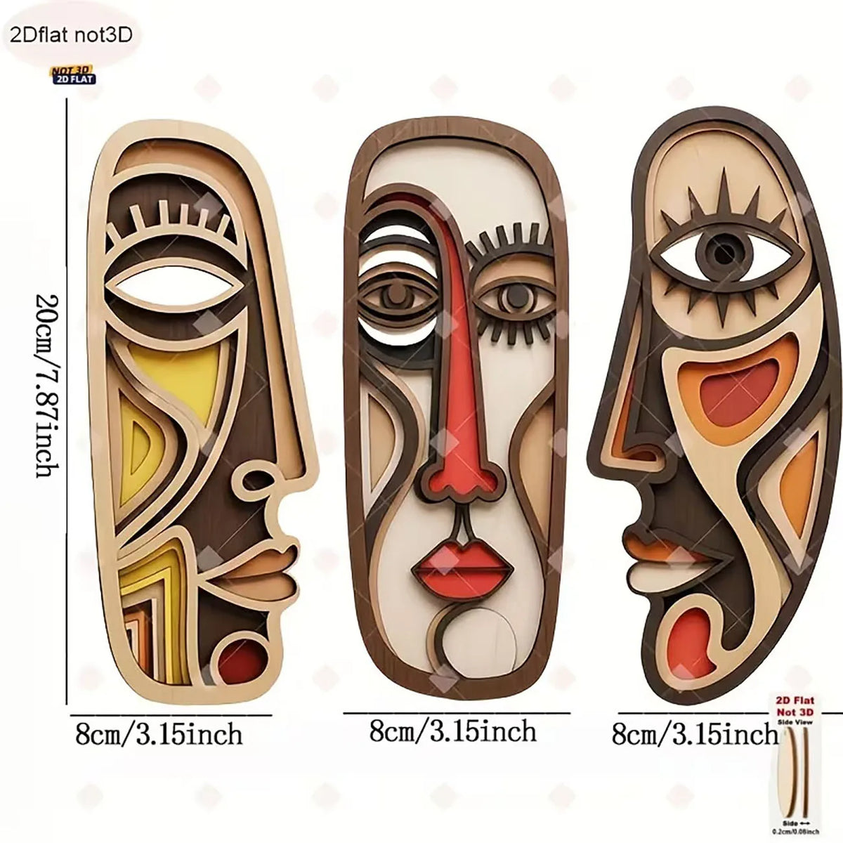 3-Piece Minimalist Abstract Face Wooden Wall Art Set | Boho Room Decor