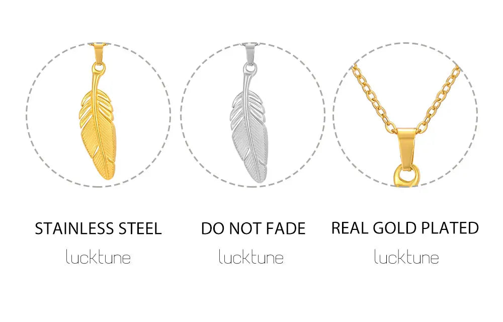 FBA Stainless Steel Feather Leaf Pendant Necklace | Women's Gold Jewelry