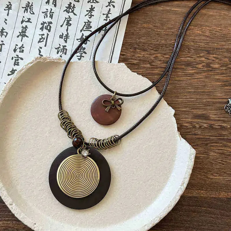 FBA Star Feather Leather Pendant Necklace | Retro Art Jewelry