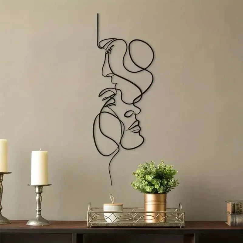 Minimalist Abstract Face Line Metal Wall Art | Black Iron Wall Sculpture for Modern Home Decor