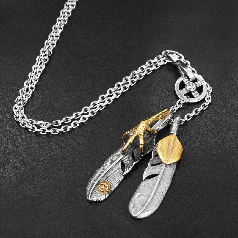 FBA Hip Hop Feather Pendant Necklace Set | Punk Chain Jewelry