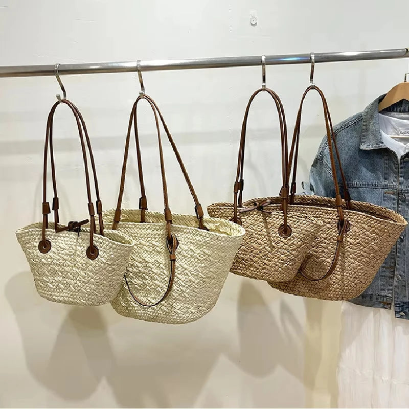 Designer Bohemian Chic Straw Woven Tote Bag – Large Capacity Beach Vacation Shoulder Handbag