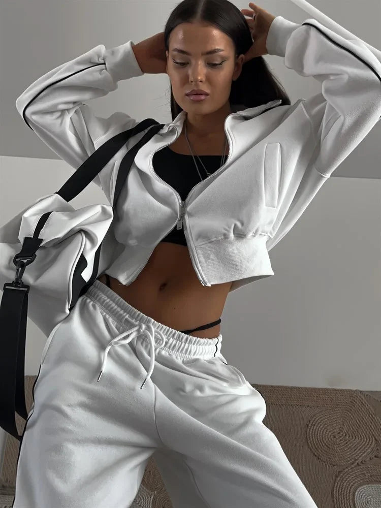 Women's Y2K 2-Piece Tracksuit Set – Zip Sports Jacket & Elastic Waist Jogger Pants | FBA Vibes