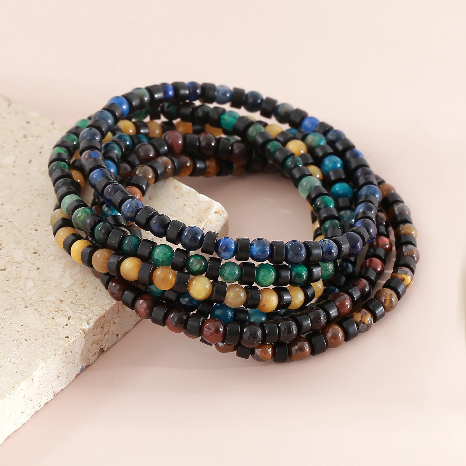 FBA Men's Natural Stone Beaded Elastic Bracelet | Handmade Jewelry Gift