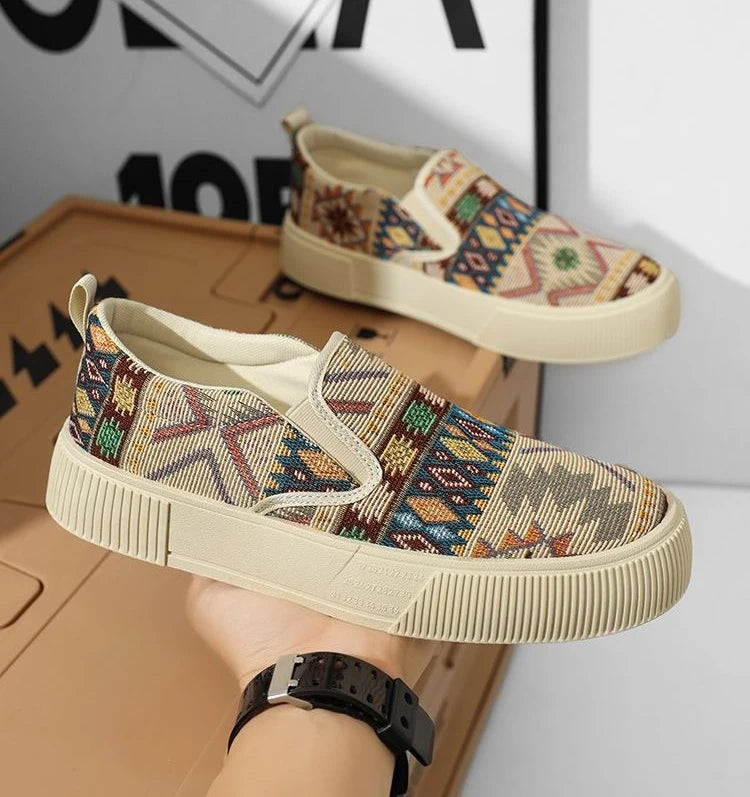 FBA Men's Canvas Printing Thick Platform Retro Sneakers | Elegant Breathable Casual Shoes
