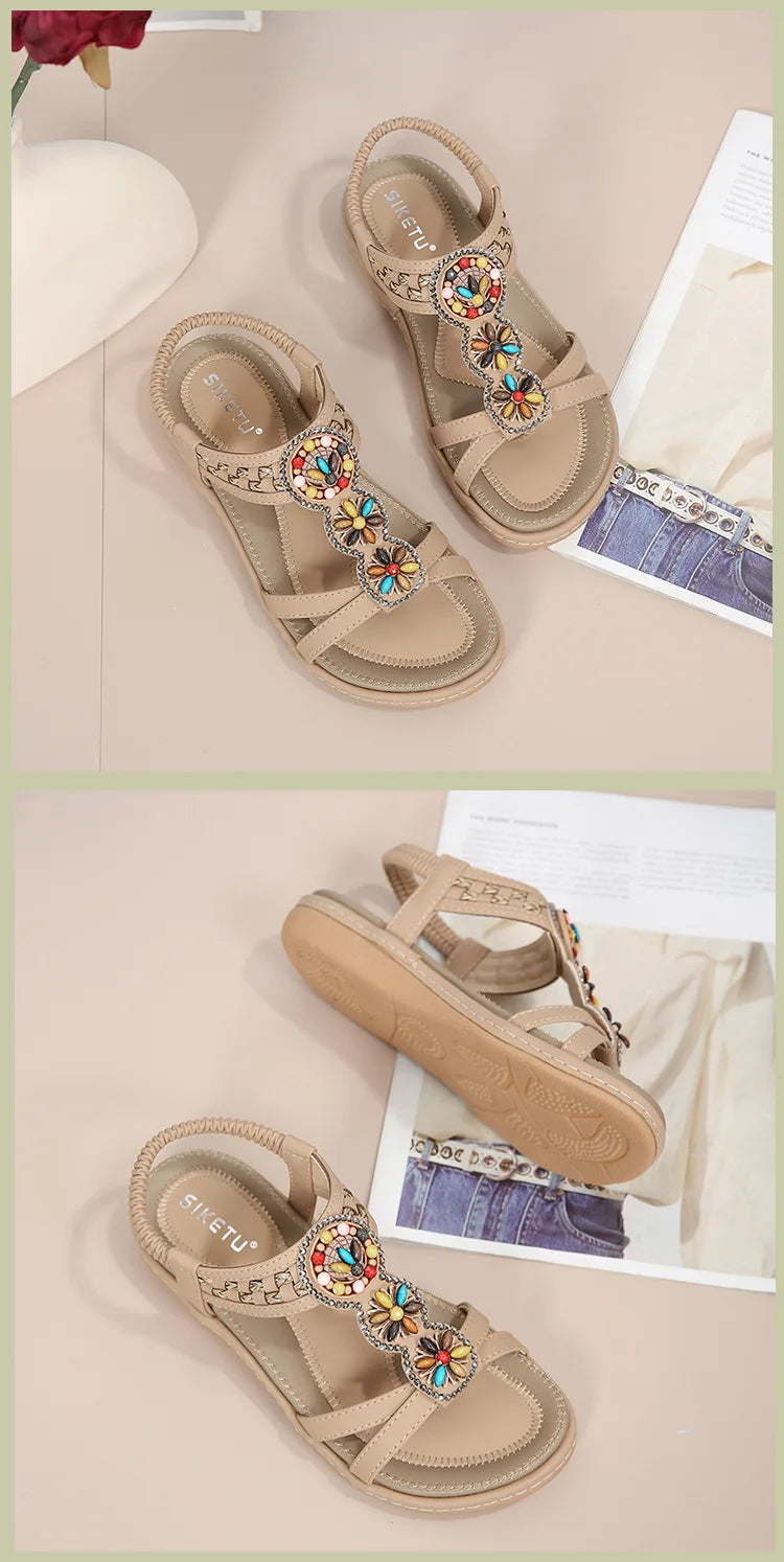 FBA Women's Soft Sole Bohemian Beach Sandals | Flat Bottom Fashion Shoes
