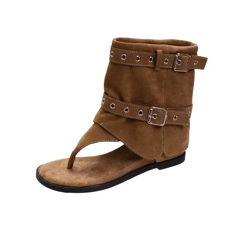 Women's Open Toe Mid-Calf Gladiator Boot — Platform, Slip-On