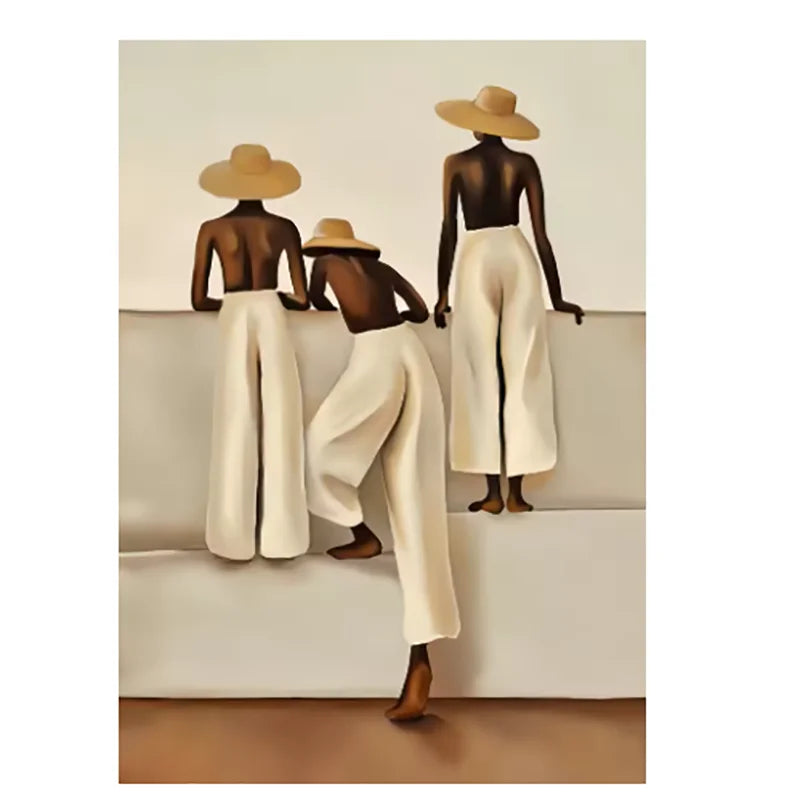 Modern Black Woman Canvas Print | Beige Boho Minimalist Feminine Wall Art