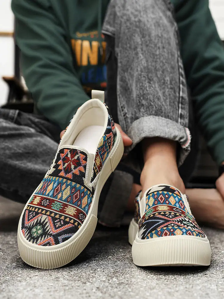 FBA Men's Canvas Printing Thick Platform Retro Sneakers | Elegant Breathable Casual Shoes