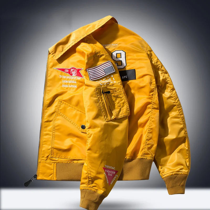 Men's Hip Hop Military Bomber Flight Jacket – Air Force Windbreaker Coat | Red, Army Green, Yellow & Black | M–XXXL | FBA Vibes