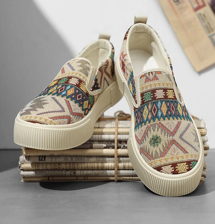 FBA Men's Canvas Printing Thick Platform Retro Sneakers | Elegant Breathable Casual Shoes