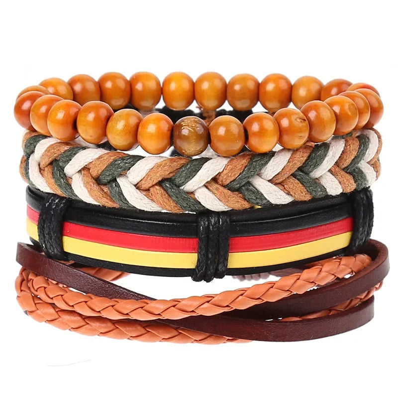 FBA 4-Piece Braided Leather Ethnic Wristband Set | Hope Believe Bracelet