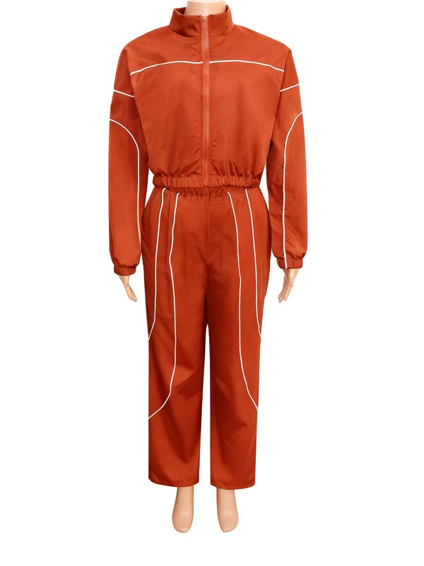 Women's 2-Piece Striped Sport Jogger Set – Stand Collar Zip Jacket & Ankle-Length Pants | FBA Vibes